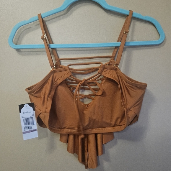 NWT California Waves Women's One Size Cup D/DD Swim Top Rusty Orange Color - Picture 2 of 5